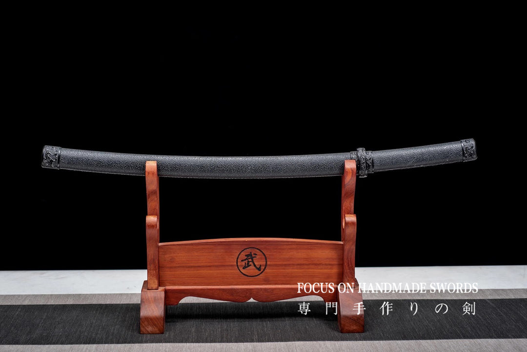 Wakizashi Black Leather Scabbard